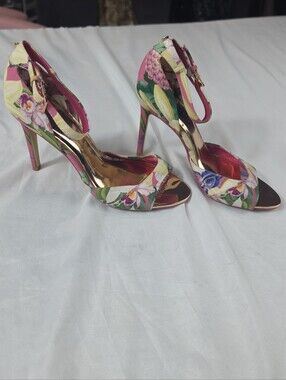 Ted Baker London Floral Ankle Strap Heels 6.5